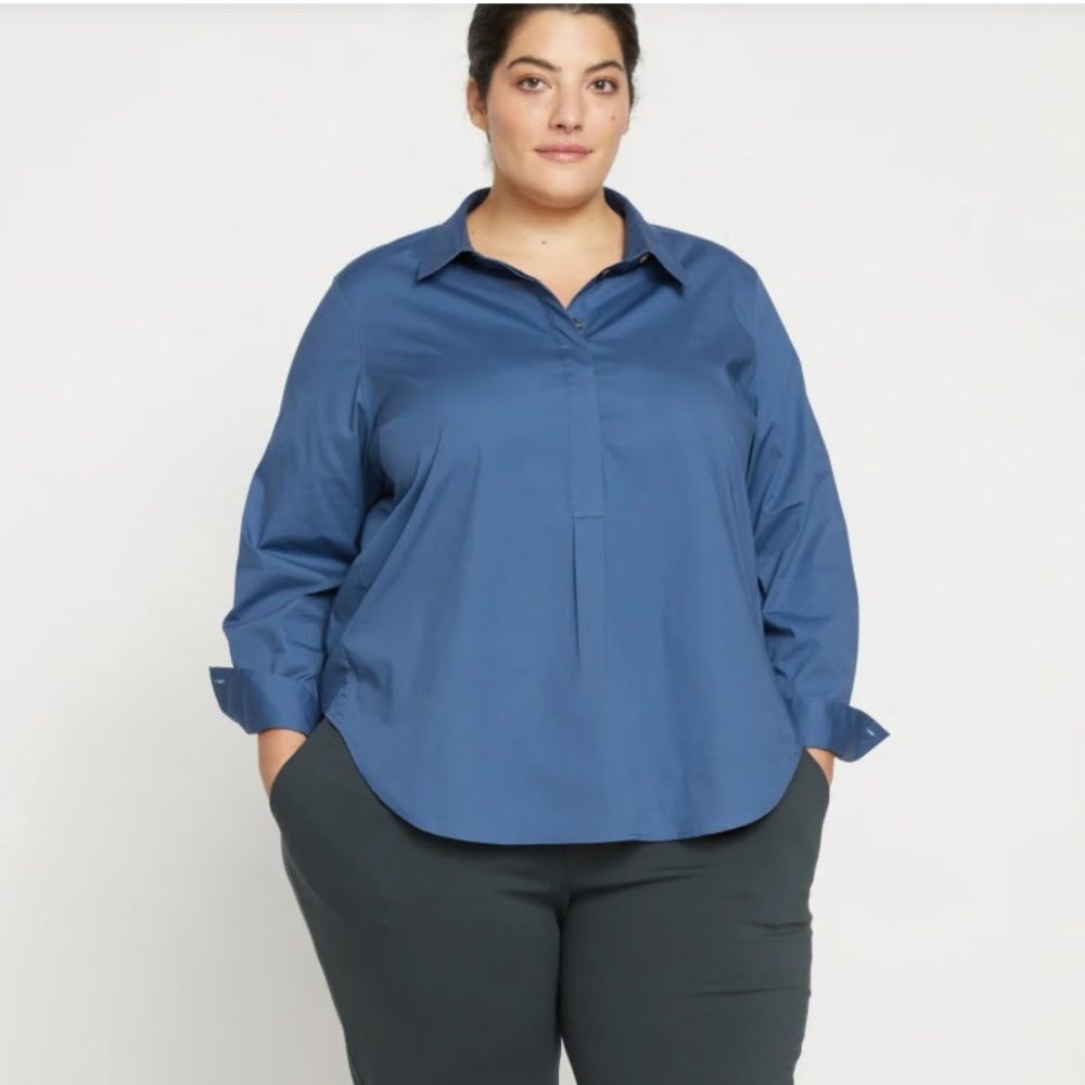 Universal Standard Elbe Popover Stretch Poplin Shirt Classic Fit Blue S